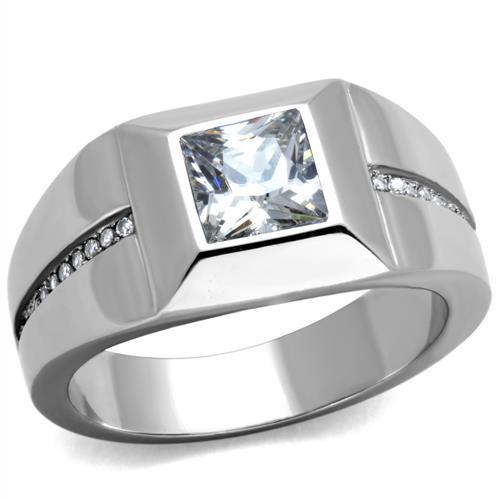 MATK1916 - High polished (no plating) Stainless Steel Ring with AAA Grade CZ  in Clear