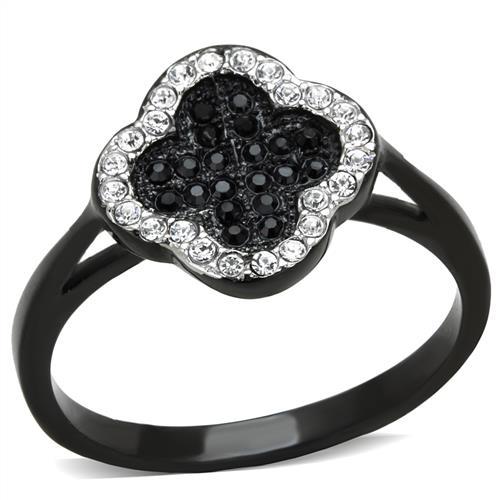 MATK1917 - Two-Tone IP Black Stainless Steel Ring with Top Grade Crystal  in Jet
