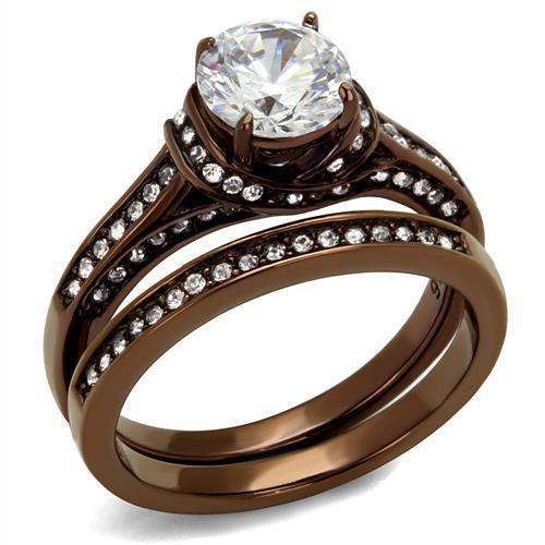 MATK1919LC - IP Coffee light Stainless Steel Ring with AAA Grade CZ  in Clear
