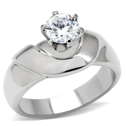 MATK191 - High polished (no plating) Stainless Steel Ring with AAA Grade CZ  in Clear