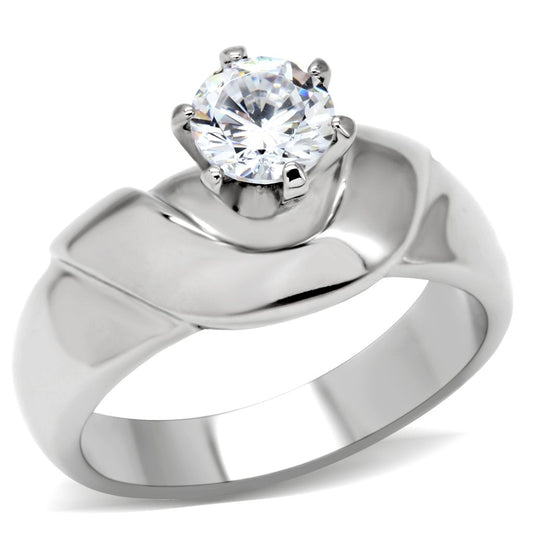 MATK191 - High polished (no plating) Stainless Steel Ring with AAA Grade CZ  in Clear