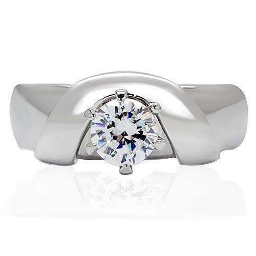 MATK191 - High polished (no plating) Stainless Steel Ring with AAA Grade CZ  in Clear