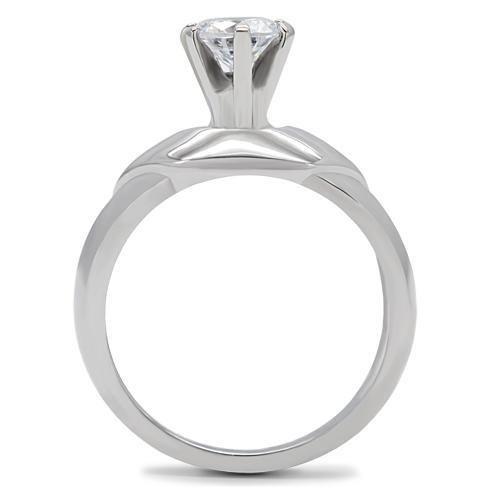 MATK191 - High polished (no plating) Stainless Steel Ring with AAA Grade CZ  in Clear