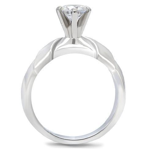 MATK191 - High polished (no plating) Stainless Steel Ring with AAA Grade CZ  in Clear