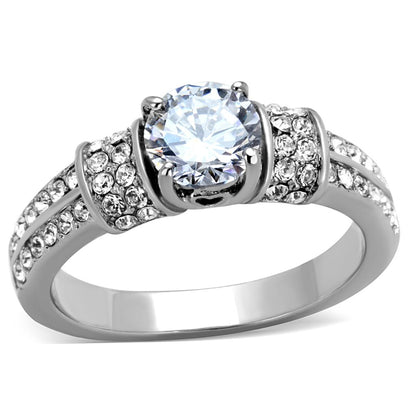 MATK1921 - High polished (no plating) Stainless Steel Ring with AAA Grade CZ  in Clear