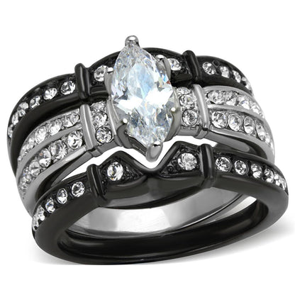 MATK1922 - Two-Tone IP Black Stainless Steel Ring with AAA Grade CZ  in Clear