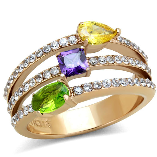 MATK1924 - IP Rose Gold(Ion Plating) Stainless Steel Ring with AAA Grade CZ  in Multi Color