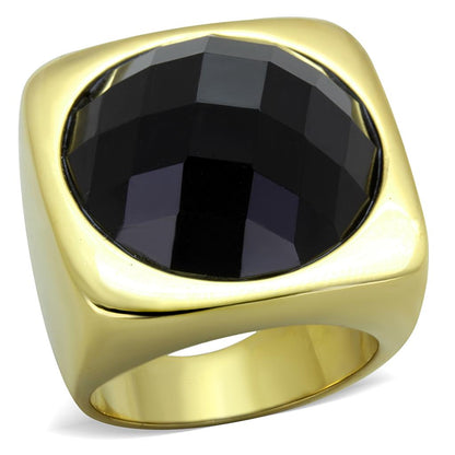 MATK1925 - IP Gold(Ion Plating) Stainless Steel Ring with Synthetic Synthetic Stone in Jet