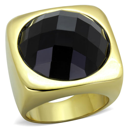 MATK1925 - IP Gold(Ion Plating) Stainless Steel Ring with Synthetic Synthetic Stone in Jet