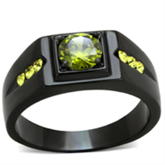 MATK1928 - IP Black(Ion Plating) Stainless Steel Ring with AAA Grade CZ  in Olivine color