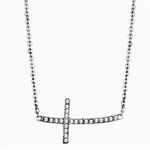 MATK1931 - High polished (no plating) Stainless Steel Necklace with Top Grade Crystal  in Clear