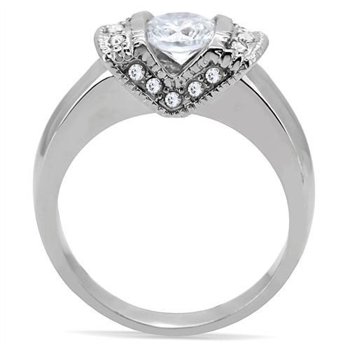 MATK194 - High polished (no plating) Stainless Steel Ring with AAA Grade CZ  in Clear