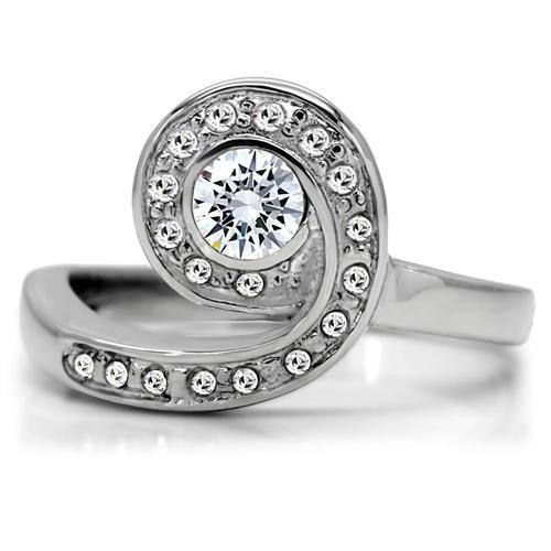 MATK195 - High polished (no plating) Stainless Steel Ring with AAA Grade CZ  in Clear