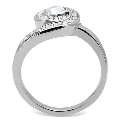 MATK195 - High polished (no plating) Stainless Steel Ring with AAA Grade CZ  in Clear