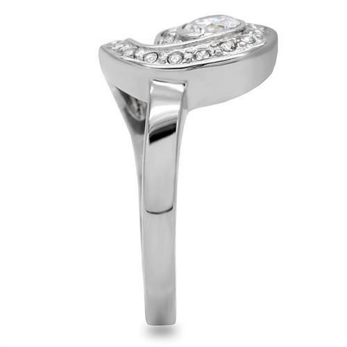 MATK195 - High polished (no plating) Stainless Steel Ring with AAA Grade CZ  in Clear