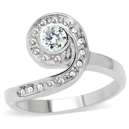 MATK195 - High polished (no plating) Stainless Steel Ring with AAA Grade CZ  in Clear