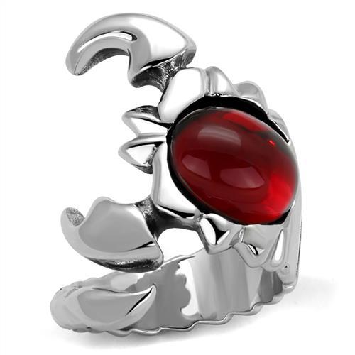 MATK1969 - High polished (no plating) Stainless Steel Ring with Synthetic Synthetic Glass in Siam