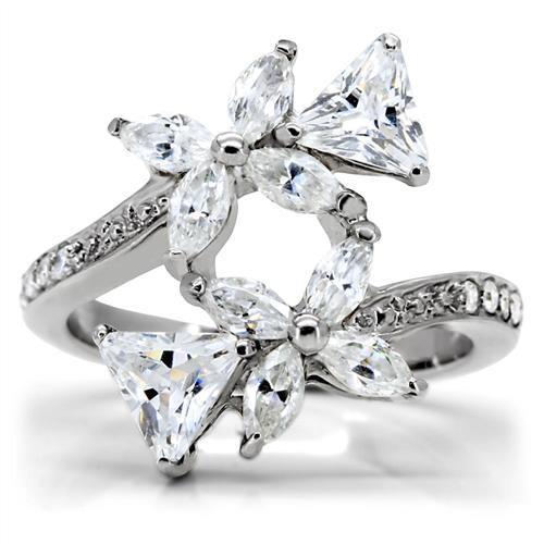 MATK196 - High polished (no plating) Stainless Steel Ring with AAA Grade CZ  in Clear