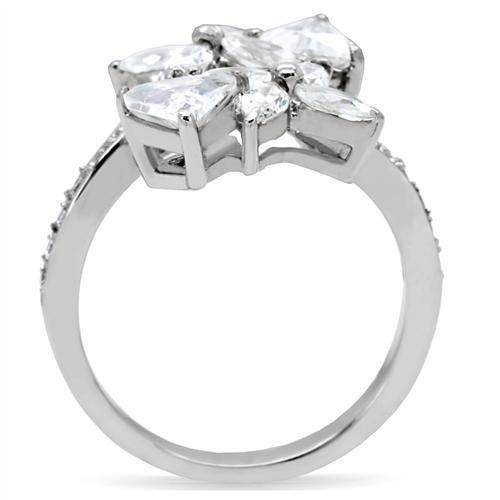 MATK196 - High polished (no plating) Stainless Steel Ring with AAA Grade CZ  in Clear