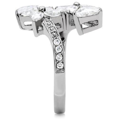 MATK196 - High polished (no plating) Stainless Steel Ring with AAA Grade CZ  in Clear