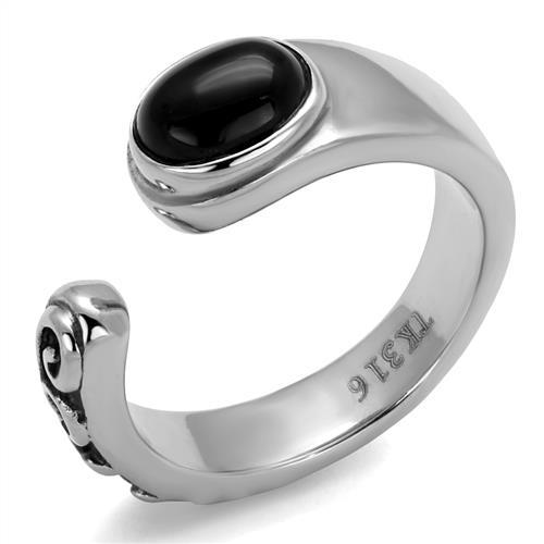 MATK1971 - High polished (no plating) Stainless Steel Ring with Synthetic Onyx in Jet