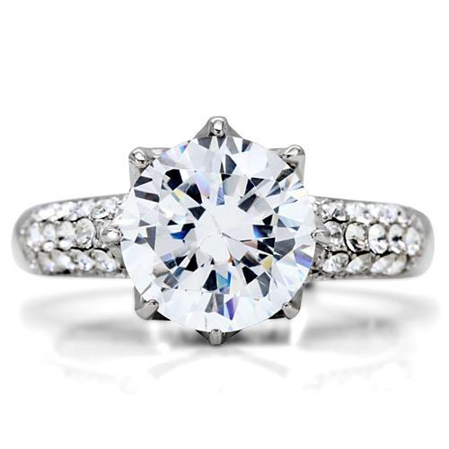 MATK197 - High polished (no plating) Stainless Steel Ring with AAA Grade CZ  in Clear