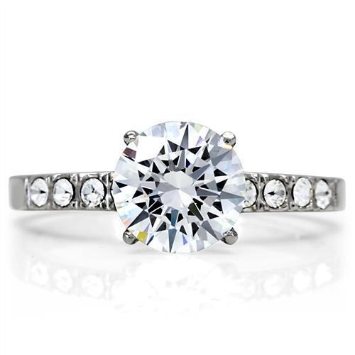 MATK198 - High polished (no plating) Stainless Steel Ring with AAA Grade CZ  in Clear