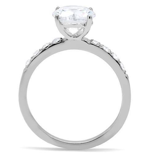 MATK198 - High polished (no plating) Stainless Steel Ring with AAA Grade CZ  in Clear