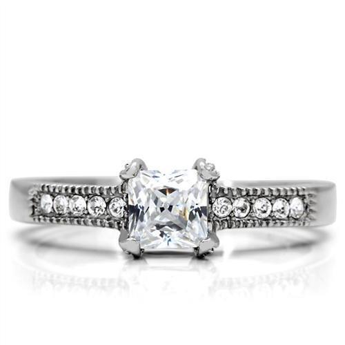 MATK199 - High polished (no plating) Stainless Steel Ring with AAA Grade CZ  in Clear