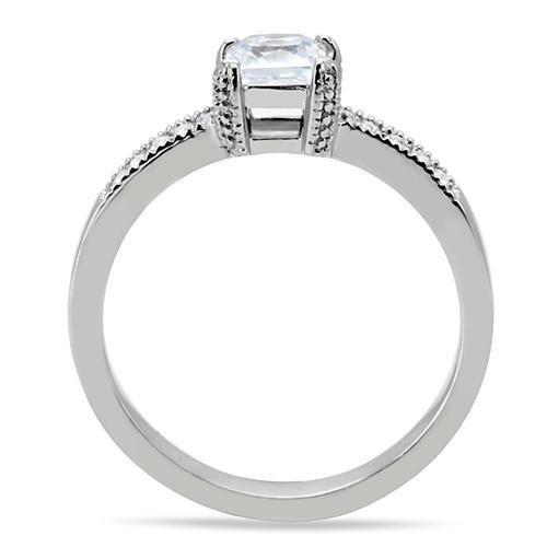 MATK199 - High polished (no plating) Stainless Steel Ring with AAA Grade CZ  in Clear