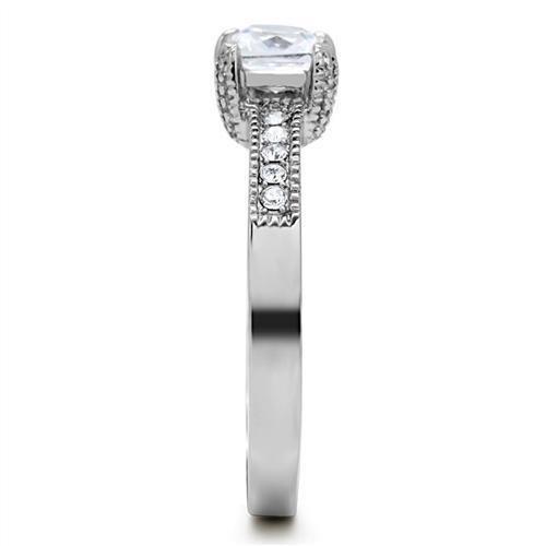 MATK199 - High polished (no plating) Stainless Steel Ring with AAA Grade CZ  in Clear