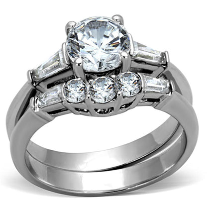 MATK1W001 - High polished (no plating) Stainless Steel Ring with AAA Grade CZ  in Clear