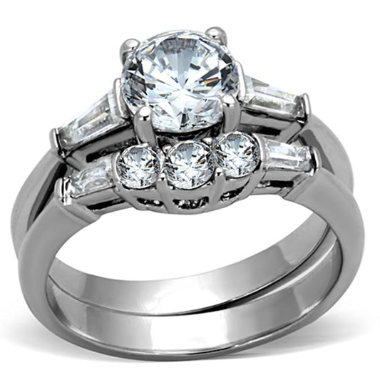 MATK1W001 - High polished (no plating) Stainless Steel Ring with AAA Grade CZ  in Clear