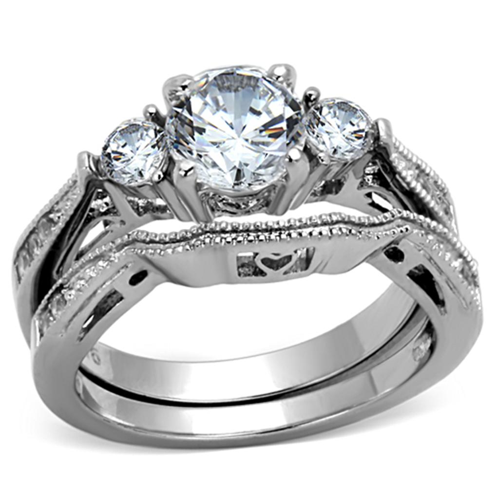 MATK1W002 - High polished (no plating) Stainless Steel Ring with AAA Grade CZ  in Clear
