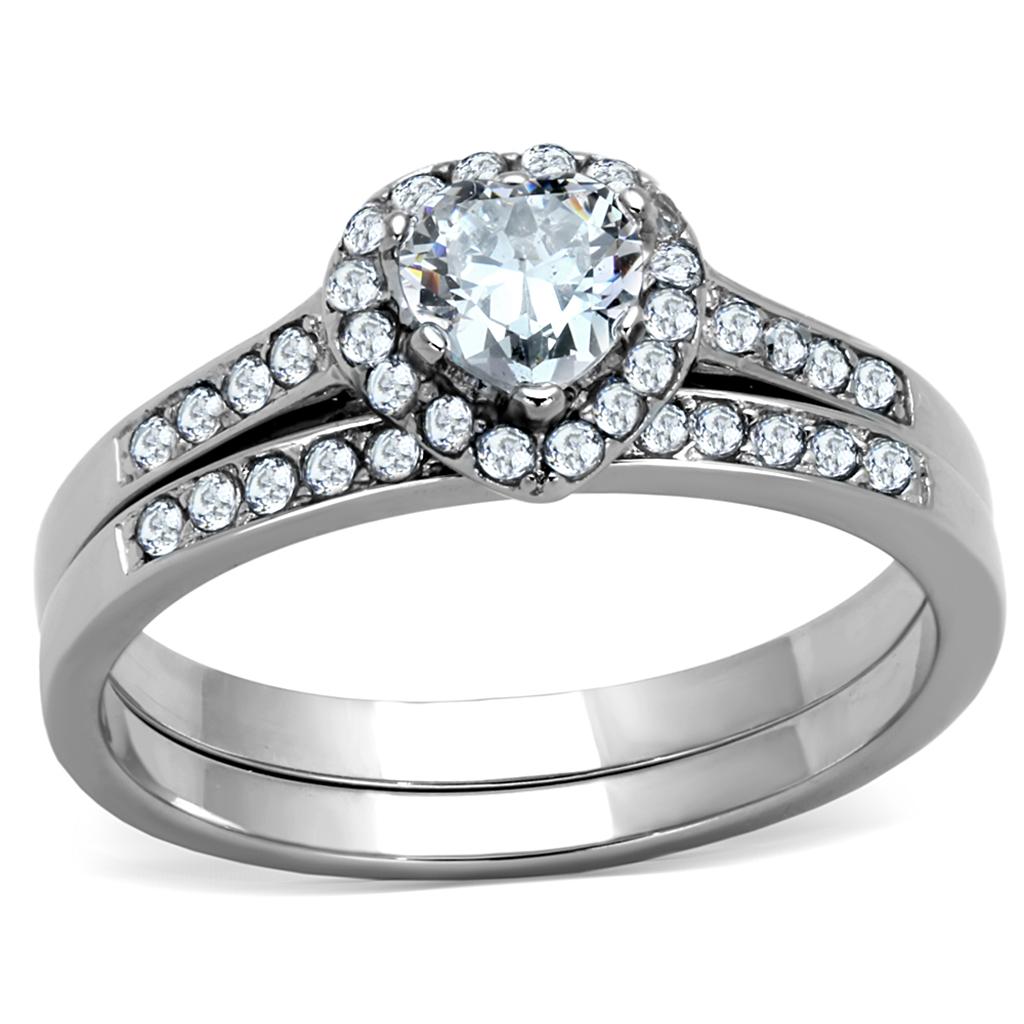 MATK1W161 - High polished (no plating) Stainless Steel Ring with AAA Grade CZ  in Clear