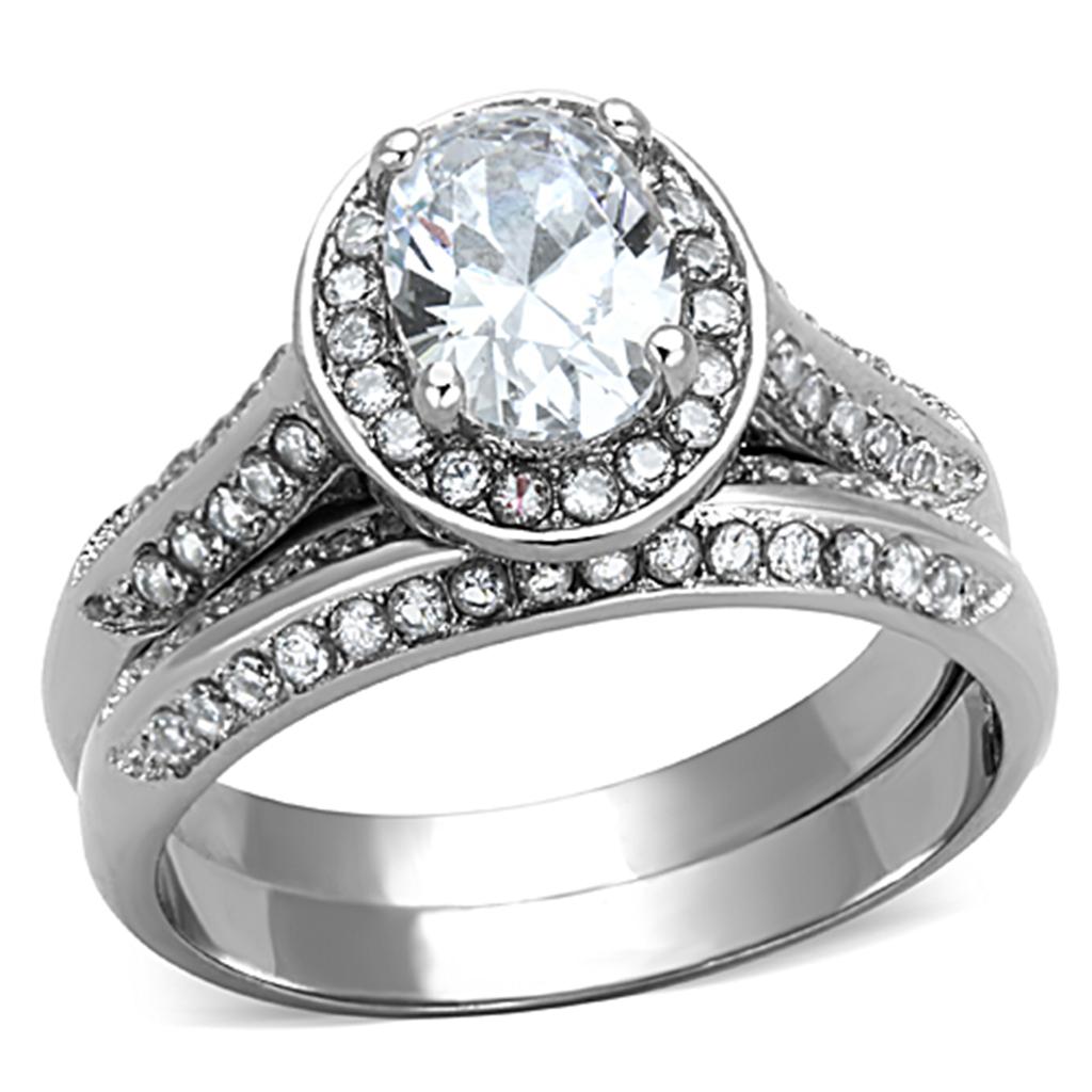 MATK1W163 - High polished (no plating) Stainless Steel Ring with AAA Grade CZ  in Clear