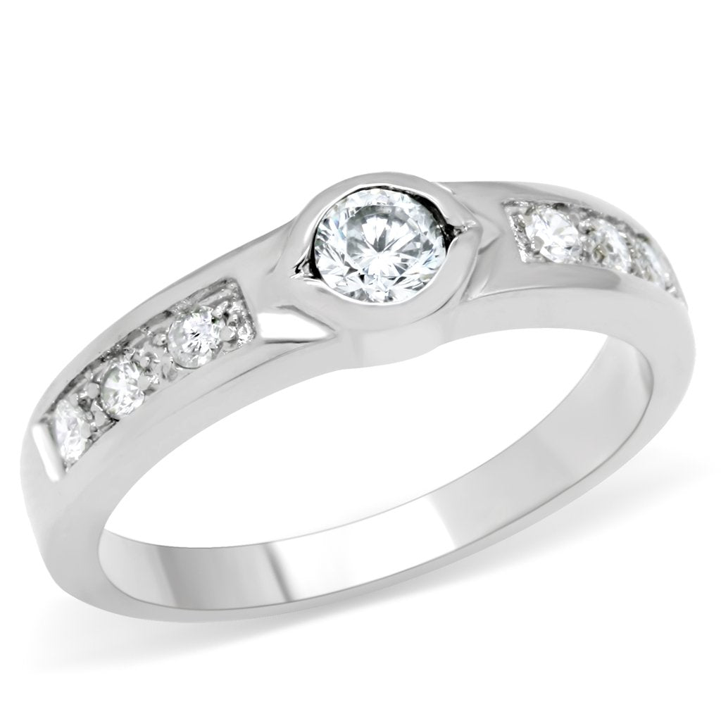 MATK200 - High polished (no plating) Stainless Steel Ring with AAA Grade CZ  in Clear