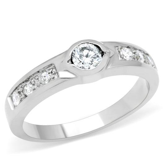 MATK200 - High polished (no plating) Stainless Steel Ring with AAA Grade CZ  in Clear