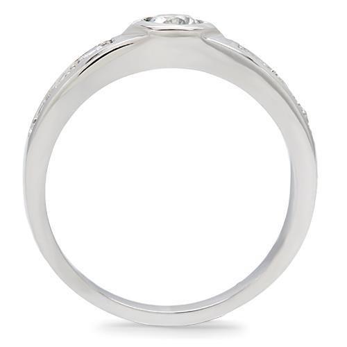 MATK200 - High polished (no plating) Stainless Steel Ring with AAA Grade CZ  in Clear