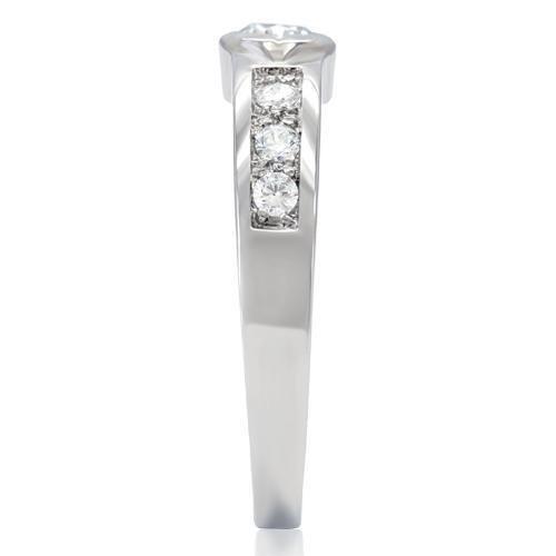 MATK200 - High polished (no plating) Stainless Steel Ring with AAA Grade CZ  in Clear