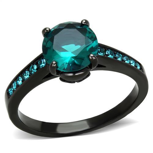 MATK2014 - IP Black(Ion Plating) Stainless Steel Ring with Synthetic Synthetic Glass in Blue Zircon