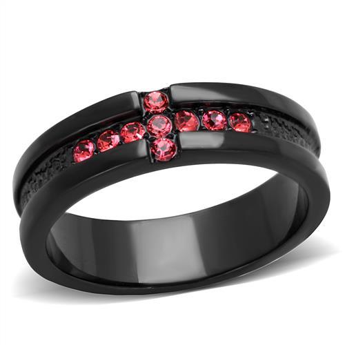 MATK2017 - IP Black(Ion Plating) Stainless Steel Ring with Top Grade Crystal  in Rose