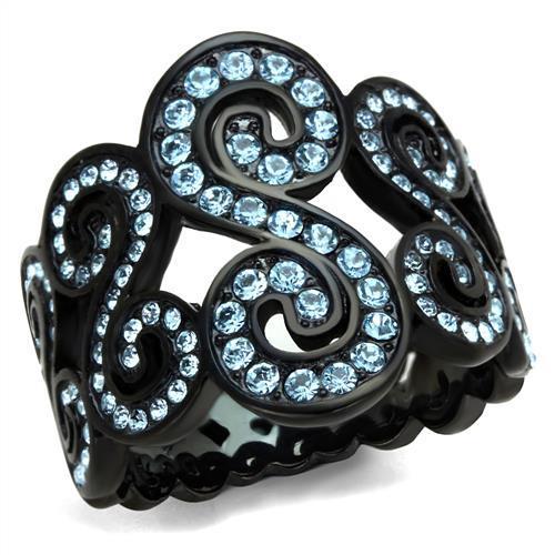 MATK2018 - IP Black(Ion Plating) Stainless Steel Ring with Top Grade Crystal  in Sea Blue