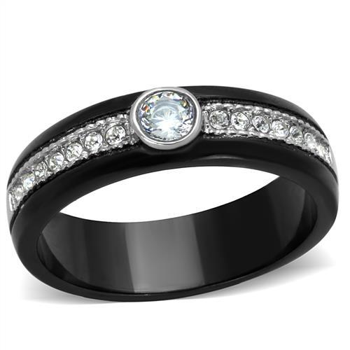 MATK2019 - Two-Tone IP Black (Ion Plating) Stainless Steel Ring with AAA Grade CZ  in Clear