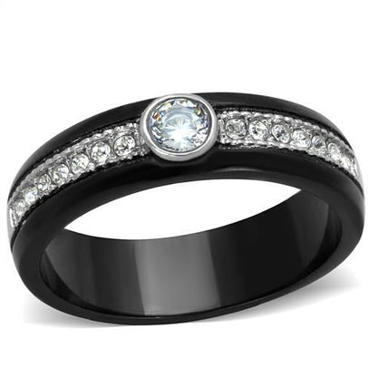 MATK2019 - Two-Tone IP Black (Ion Plating) Stainless Steel Ring with AAA Grade CZ  in Clear