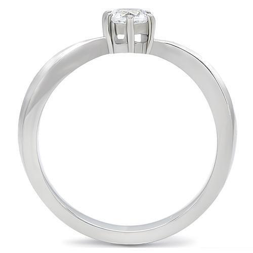 MATK201 - High polished (no plating) Stainless Steel Ring with AAA Grade CZ  in Clear