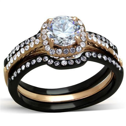 MATK2020 - IP Rose Gold+ IP Black (Ion Plating) Stainless Steel Ring with AAA Grade CZ  in Clear