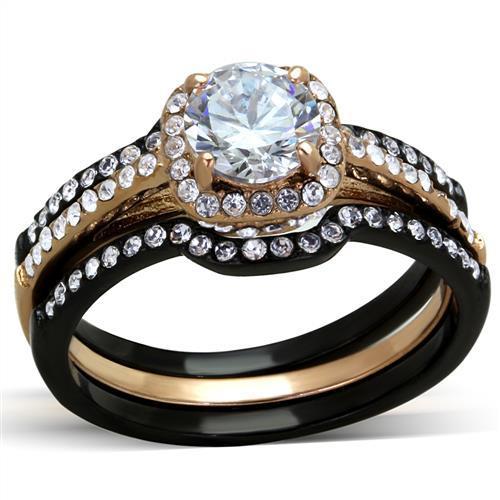 MATK2020 - IP Rose Gold+ IP Black (Ion Plating) Stainless Steel Ring with AAA Grade CZ  in Clear