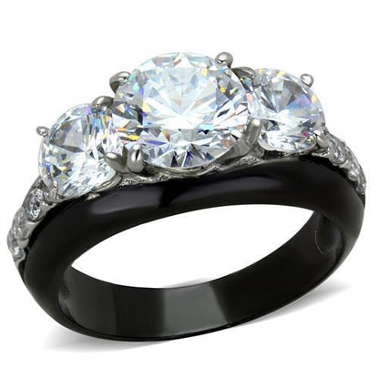 MATK2021 - Two-Tone IP Black Stainless Steel Ring with AAA Grade CZ  in Clear
