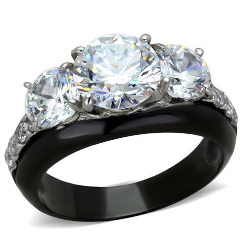 MATK2021 - Two-Tone IP Black Stainless Steel Ring with AAA Grade CZ  in Clear